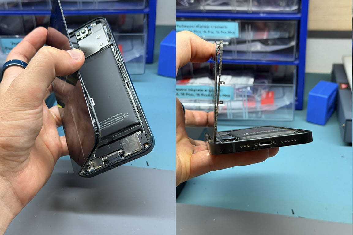 nafoukla baterie iphone 14 po otevreni